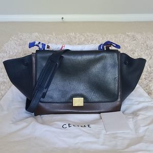 Celine Trapeze Medium Soft Leather Bag black brown navy EUC